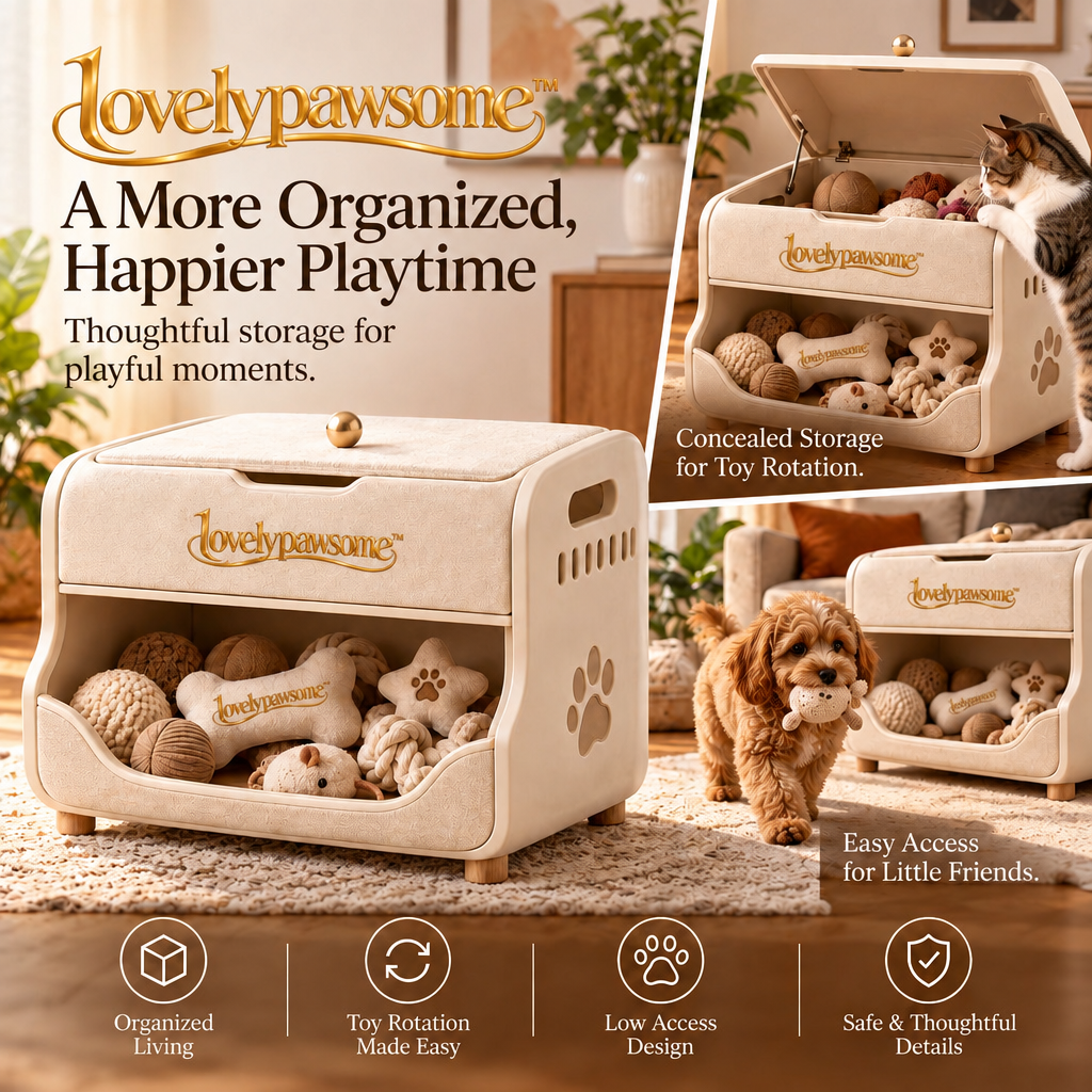 lovelypawsome™ Artful Low-Access Pet Toy Rotation Chest